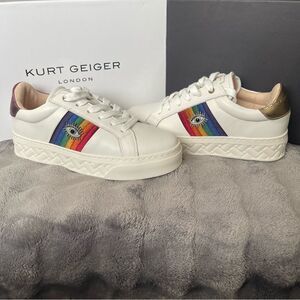 NEW Kurt Geiger London Brixton Lane Evil Eye Rainbow Low Top Leather Sneaker 7.5
